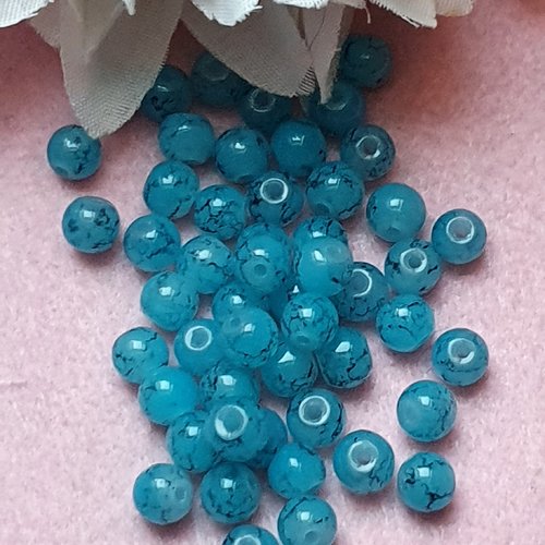 10 perles jade ton bleu marbré 6x5mm trou de 0.8mm. n°13