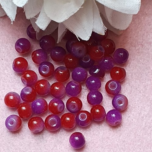 10 perles jade ton rouge violet 6x5mm trou de 0.8mm. n°18
