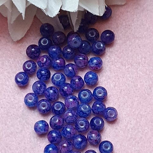 10 perles jade ton bleu fuchsia marbré 6x5mm trou de 0.8mm. n°22