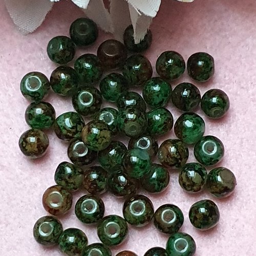 10 perles jade ton vert marron marbré 6x5mm trou de 0.8mm. n°23