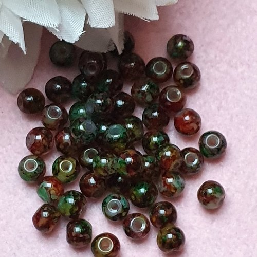 10 perles jade ton marron vert marbré 6x5mm trou de 0.8mm. n°24