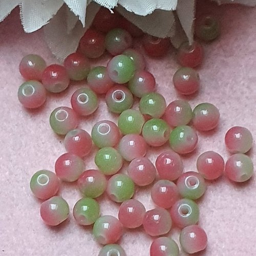 10 perles jade ton rose vert 6x5mm trou de 0.8mm. n°25