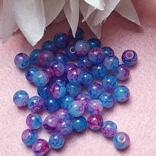 10 perles jade ton bleu violet marbré 6x5mm trou de 0.8mm. n°28