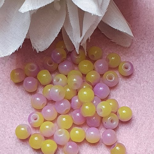 10 perles jade ton jaune rose 6x5mm trou de 0.8mm. n°29