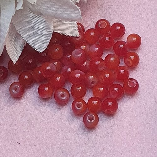 10 perles jade ton orange rouge  6x5mm trou de 0.8mm. n°37