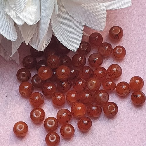 10 perles jade ton orange foncé marbré 6x5mm trou de 0.8mm. n°40