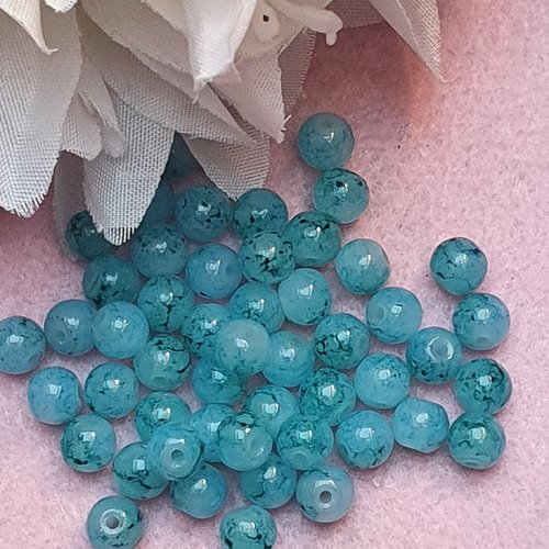 10 perles jade ton bleu vert 6x5mm trou de 0.8mm. n°42