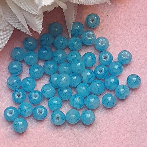 10 perles jade ton bleu marbré 6x5mm trou de 0.8mm. n°46