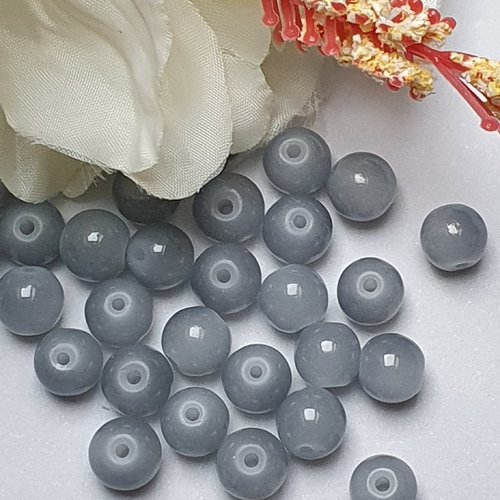 10 perles jade ton gris 8x7.5mm trou de 1.5mm. n°73