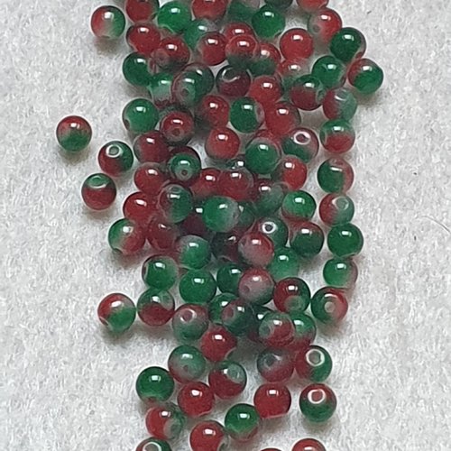 50 perles jade ton vert rouge 4.5x4mm trou de 0.7mm. n°83