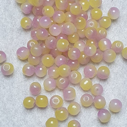 50 perles jade ton jaune rose 4.5x4mm trou de 0.7mm. n°93
