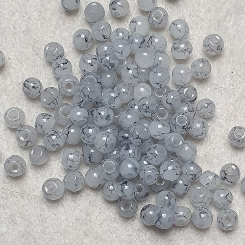 50 perles jade ton gris marbré 4.5x4mm trou de 0.7mm. n°94