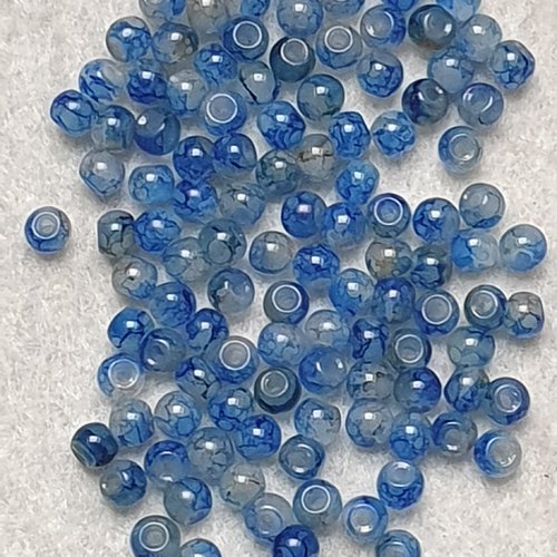 50 perles jade ton bleu marbré 4.5x4mm trou de 0.7mm. n°96