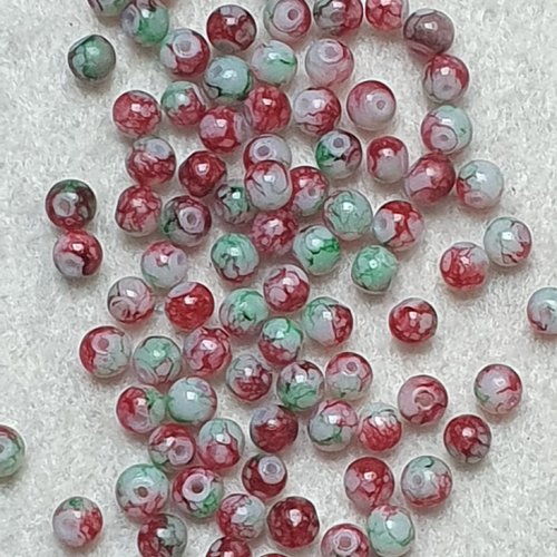 50 perles jade ton vert rouge marbré 4.5x4mm trou de 0.7mm. n°98