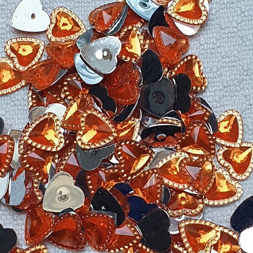 5 cabochons coeur strass à facette perlé orange vif 12x12mm acrylique
