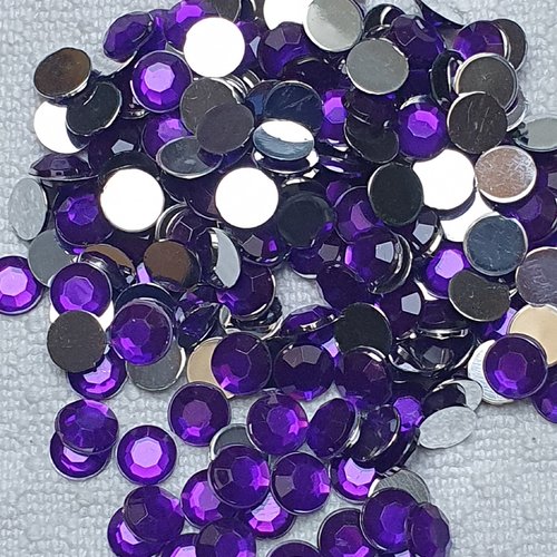 10 cabochons rond strass violet à facette 10mm acrylique