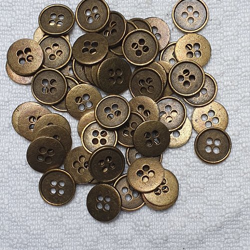 6 boutons bronze 13mm métal à 4 trous