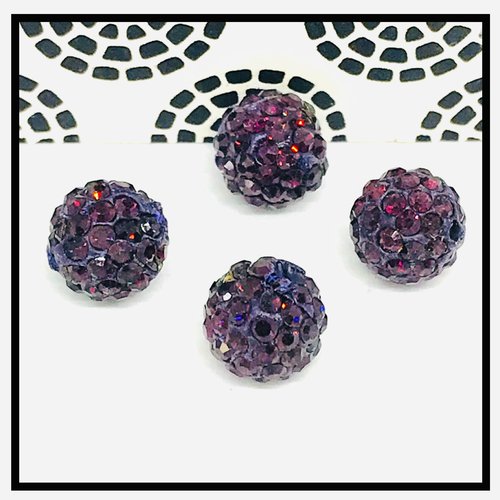 X10 perles shamballa cristal strass 10mm, violet prune