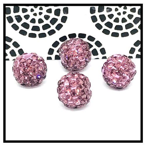 X10 perles shamballa cristal strass 10mm, violet rosé