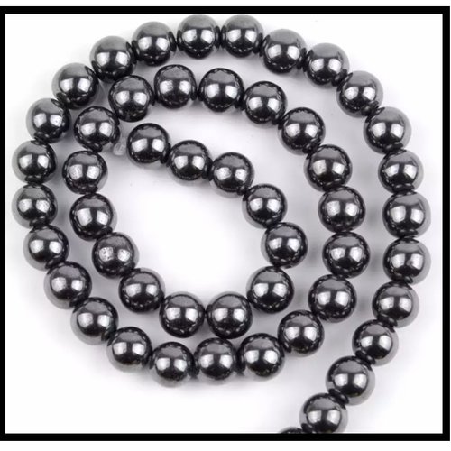 X5 perles hématites rondes noire 8mm.