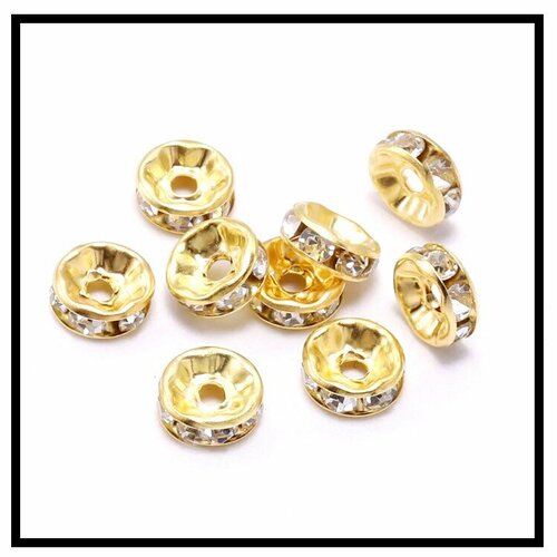X 20 perles rondelles strass intercalaires dorée 10mm .