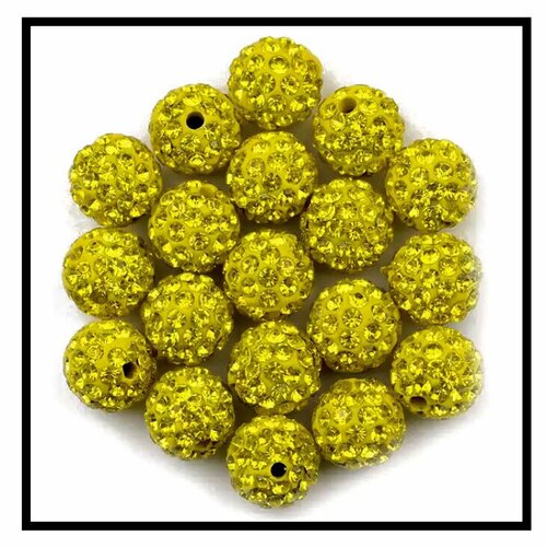 X10 perles shamballa cristal strass 10mm, jaune.