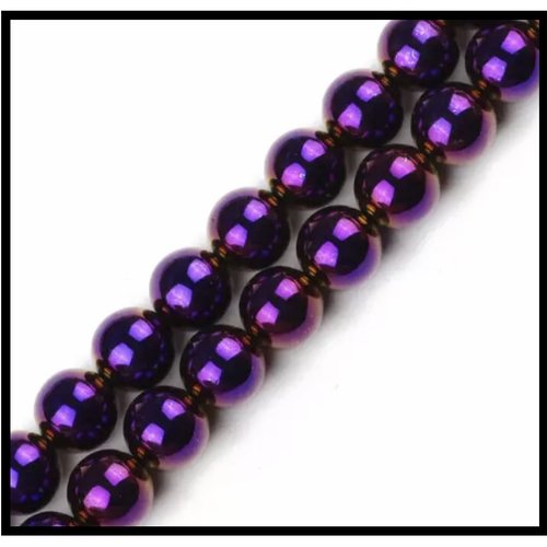 X 5 perles hématites rondes violette 10mm.