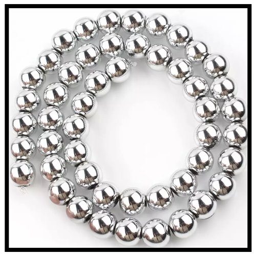 X5 perles hématites rondes argentées 10mm