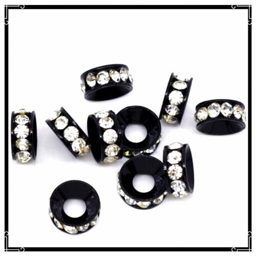 10pcs perles intercalaires  strass 10mm, noir et blanc