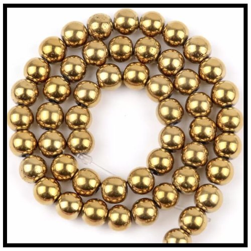 X5 perles hématites rondes dorées 10mm.