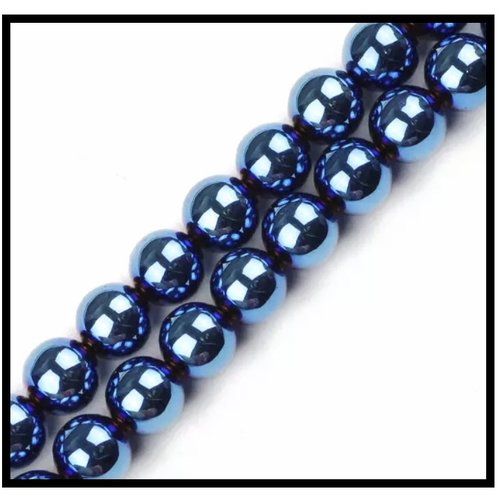 X 5 perles hématites rondes bleu 10mm