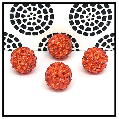 X10 perles shamballa cristal strass 10mm, orange rouge