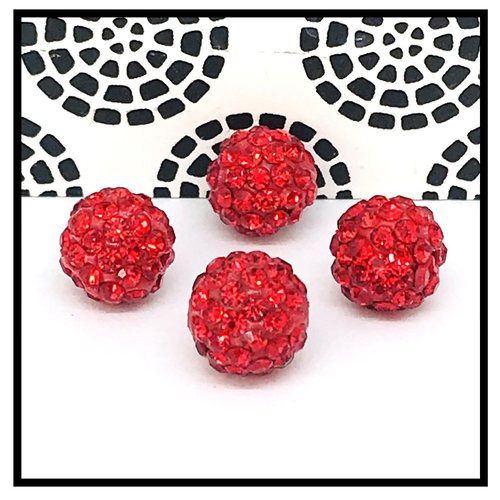 X10 perles shamballa cristal strass 10mm, rouge