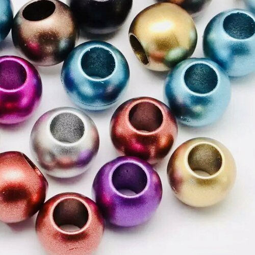 X25, x50 ou x100pcs perles acrylique mix couleurs, mates métallisées 12mm.