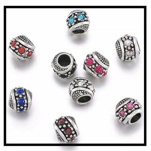 Perles européennes, charme, argent antique avec strass.