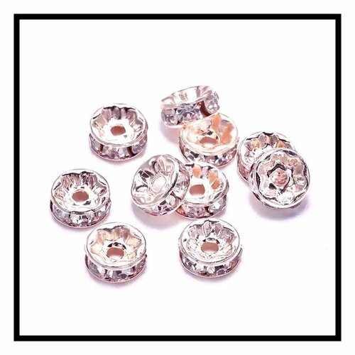 X 10 perles rondelles strass intercalaires couleur or rose 10mm .