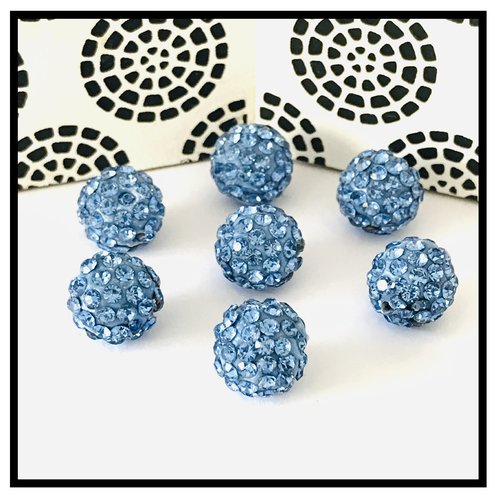 X10 perles shamballa cristal strass 10mm, bleu pastelle