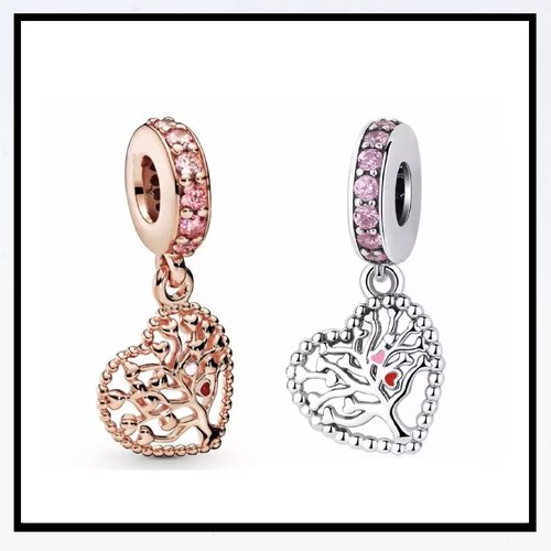 Perle charms breloques pendentifs coeurs argenté ou rose gold avec strass  rose  pour bracelet ou collier