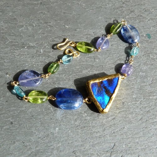 Bracelet or 18 et 24 ct, opale boulder d'australie, pierres précieuses