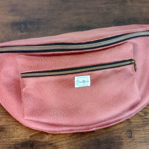 Pack complet sac banane en suédine vieux rose avec sa pochette amovible assortie