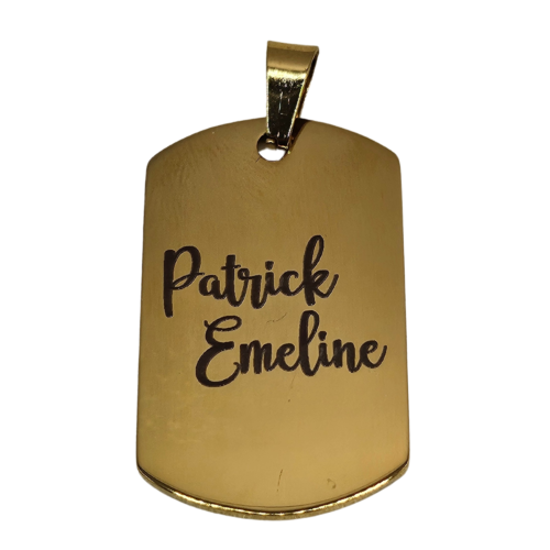 Pendentif personnalisé recto verso en acier inoxydable doré – gravure sur mesure