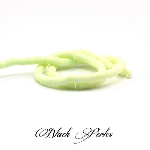 Perle rondelle heishi 6mm, vert blanc chiné fluo - 4 gr - ph30