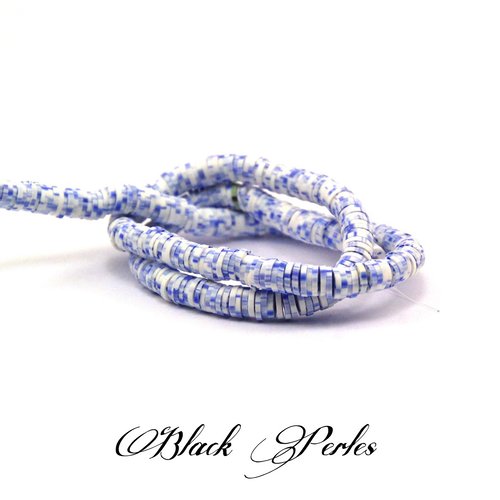 Perle rondelle heishi 6mm, bleu nuit blanc chiné - 5 gr - ph34