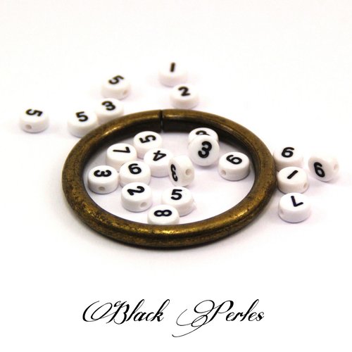 Perle ronde nombre, blanc et noir, 100 pièces - pa2
