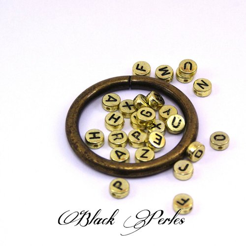 Perle ronde alphabet, or et noir, 100 pièces - pa3