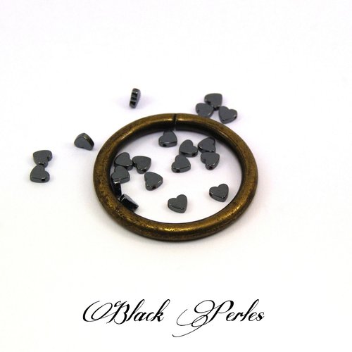 Perle hématite coeur 5 mm x 6 mm gris noir, 10 pièces - pmh4