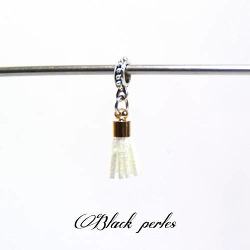 Perle pendentif style pandora, à grand trou 4mm, bélière breloque gland, blanc - p72 