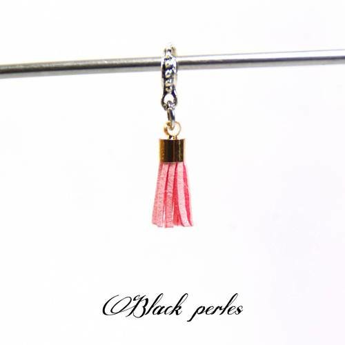 Perle pendentif style pandora, à grand trou 4mm, bélière breloque gland, rose- p72 