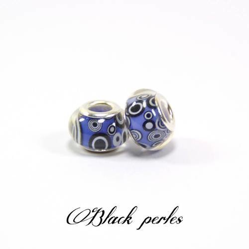 Perle style pandora, grand trou 5mm, acrylique, cercle rond, noir- ppa21 bleu 