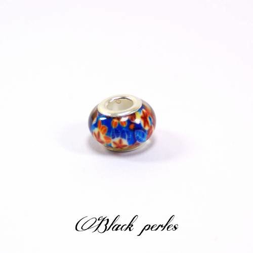 Perle style pandora, grand trou 5mm, acrylique, motifs feuille étoile- ppa3 bleu 